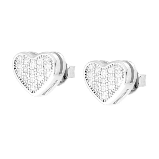 Herz-Ohrringe mit weißen Cubic-Zirconia aus Silber 925, rhodiniert. - MeinSchmuckShop