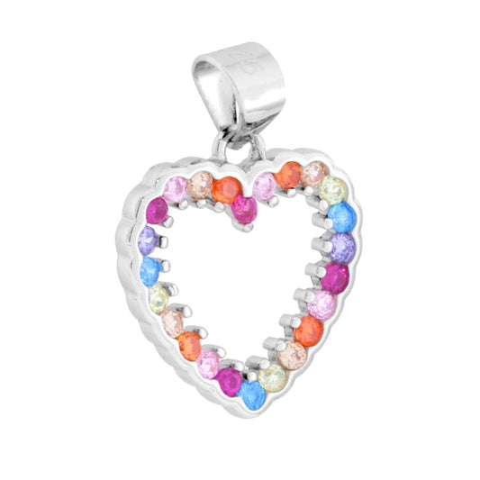 Herzanhänger mit mehrfarbigem Cubic Zirconia aus 925er Silber galvanisch rhodiniert - MeinSchmuckShop