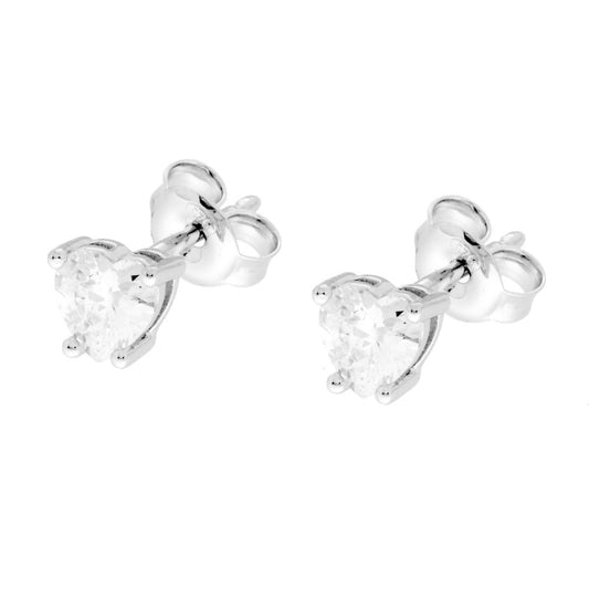 Herzförmige Punkt-Licht-Ohrringe mit weißem Cubic Zirconia aus 925er Silber, rhodiniert - MeinSchmuckShop