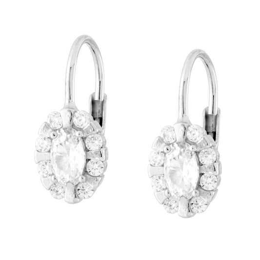 Ovaler Ohrhaken mit weißen Cubic Zirconia, Silber 925, rhodiniert galvanisch - MeinSchmuckShop
