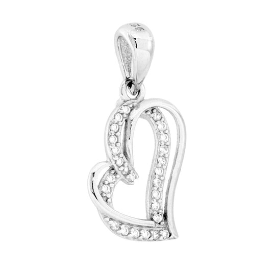 Herzanhänger mit weißen Cubic Zirconia aus 925er Silber, rhodiniert - MeinSchmuckShop