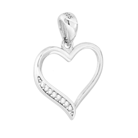 Herzanhänger mit weißen Cubic Zirconia in 925er Silber rhodiniert - MeinSchmuckShop