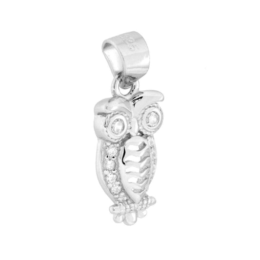 Anhänger Eule mit weißen Cubic-Zirconia in Silber 925, rhodiniert. - MeinSchmuckShop