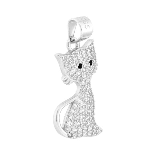 Anhänger Katze mit weißen Cubic Zirconia, 925er Silber, rhodiniert - MeinSchmuckShop