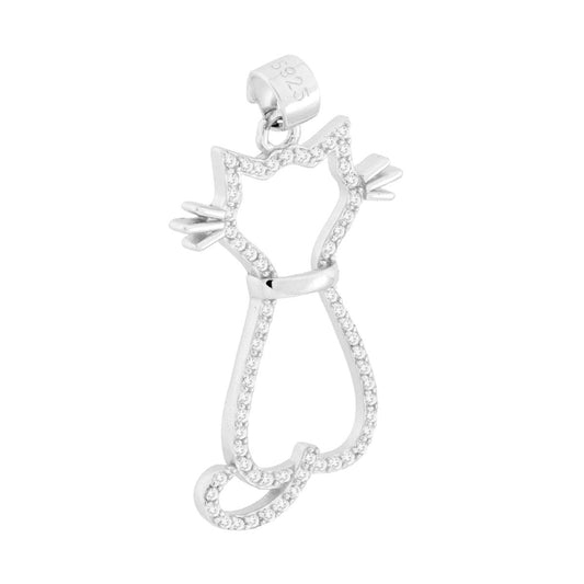 Katzanhänger mit weißen Cubic-Zirkonien aus 925er Silber, rhodiniert - MeinSchmuckShop