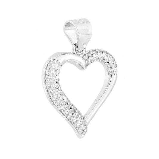 Herzanhänger mit weißen kubischen Zirkonien, Silber 925, rhodiniert - MeinSchmuckShop