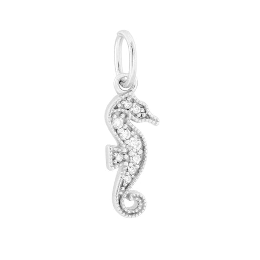 Seepferdchen-Anhänger mit weißen Cubic Zirconia aus 925er Silber rhodiniert - MeinSchmuckShop