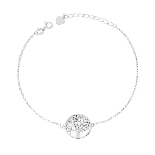 Armband mit Forzatina-Kette, diamantierte, mit dem Baum des Lebens und weißen Cubic Zirconia, in 925er Silber rhodiniert. - MeinSchmuckShop