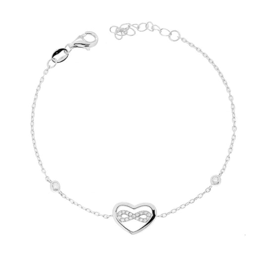 Kettenarmband Forzatina Diamantierte Herz- und Unendlichkeit mit weißen Cubic Zirconia aus 925er Silber rhodiniert - MeinSchmuckShop