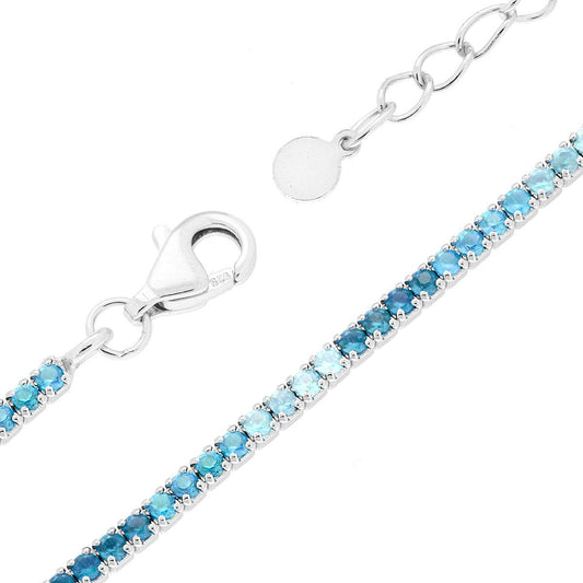 Tennisarmband mit Krappenfassungen, Länge 17+3 cm, mit Zirkonia 1,5 mm, mit degradiertem Aquamarin, aus Silber 925, rhodiniert. - MeinSchmuckShop