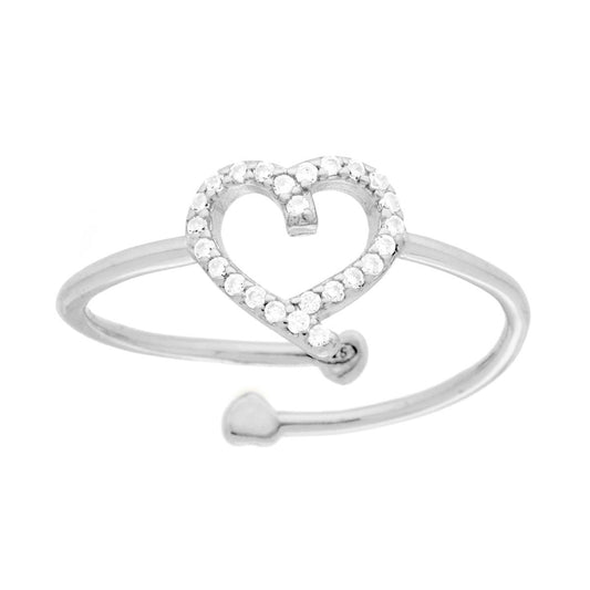 Herzring mit weißen Cubic Zirconia im 925er Silber rhodiniert - MeinSchmuckShop