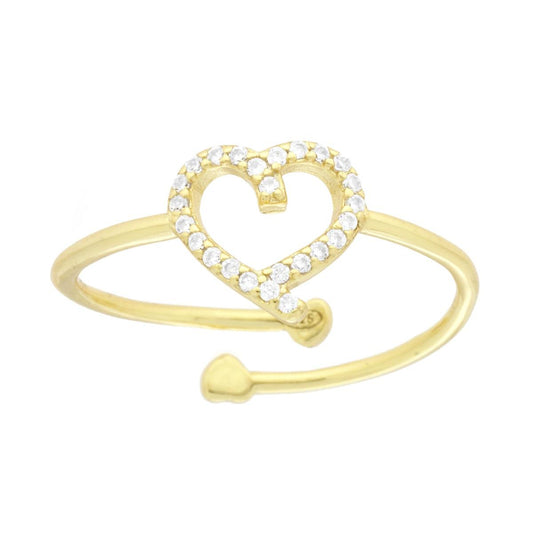 Herzring mit weißen Cubic-Zirkonien aus 925er Silber, goldplättiert - MeinSchmuckShop