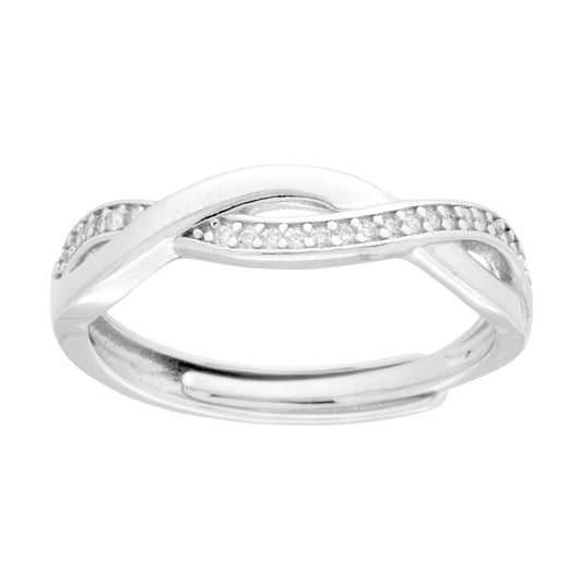 Ring mit geflochtenem Band aus 925er Silber, rhodiniert, mit weißen Cubic Zirconia. - MeinSchmuckShop