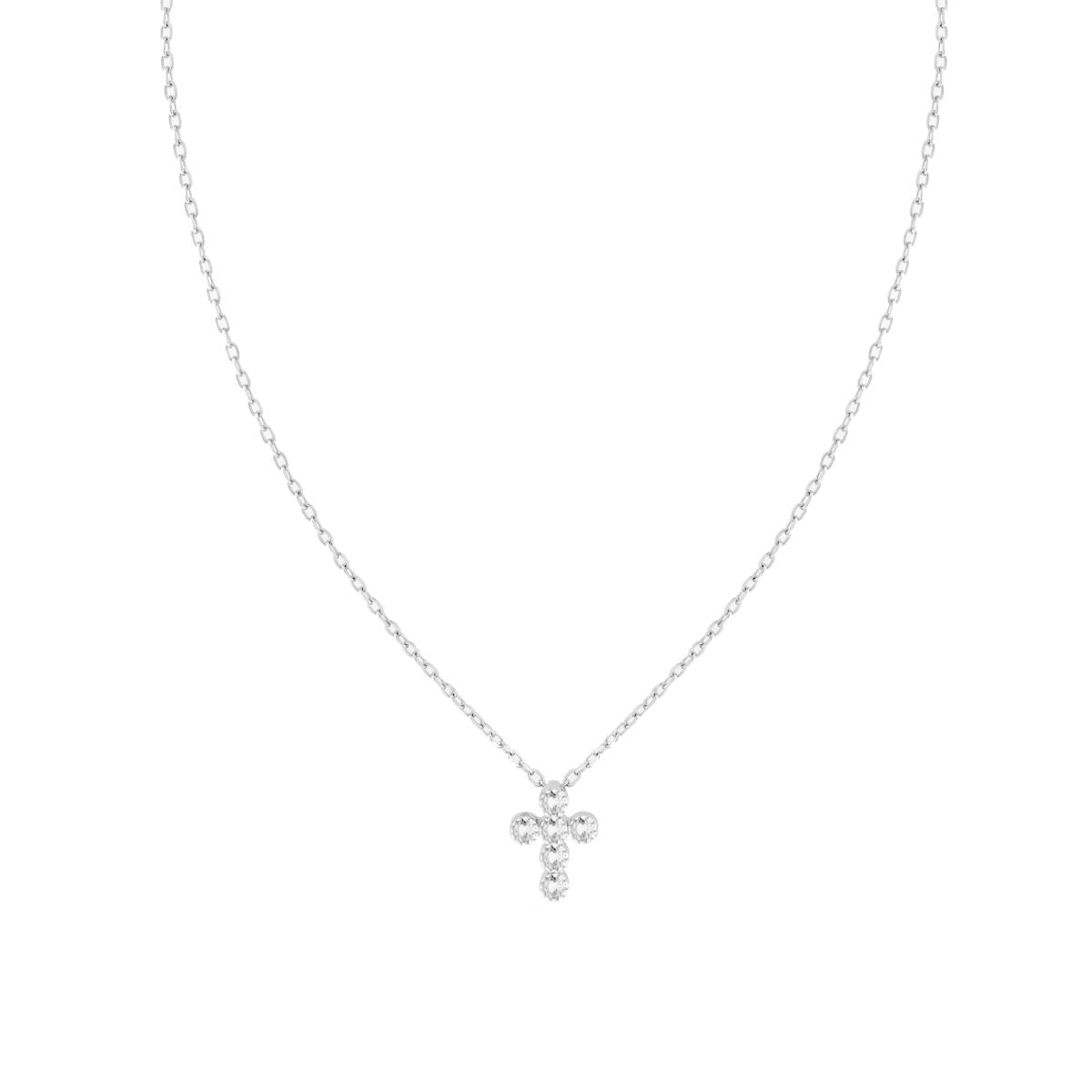 Halskette, feine diamantierte Kette mit Kreuz und weißen Cubic Zirconia, aus 925er Silber, rhodiniert galvanisch - MeinSchmuckShop