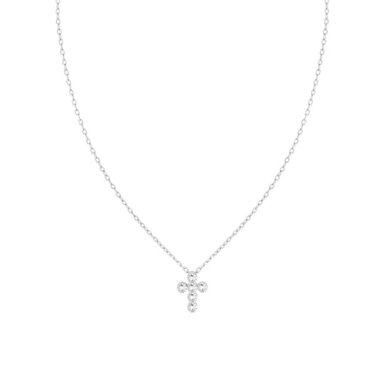 Halskette, feine diamantierte Kette mit Kreuz und weißen Cubic Zirconia, aus 925er Silber, rhodiniert galvanisch - MeinSchmuckShop
