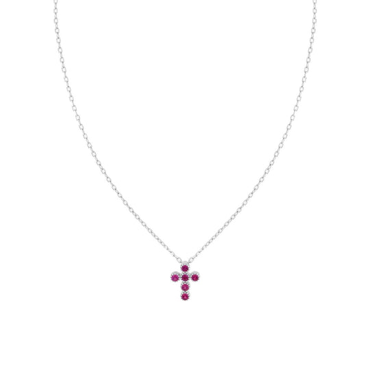 Kette Forzatina diamantiert mit Kreuz und Cubic Zirconia Rubinrot, Silber 925 galvanisch rhodiniert - MeinSchmuckShop