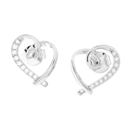 Ohrringe Herzband mit weißen Cubic Zirconia, Silber 925, galvanisch rhodiniert - MeinSchmuckShop