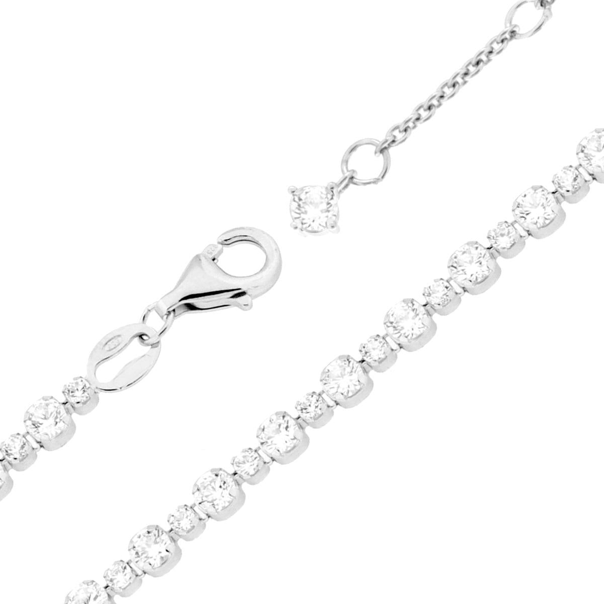 Tennisarmband Länge 17 cm + 3 cm Verlängerung mit Cubic Zirconia 3 mm und 2 weißen Steinen, Silber 925 rhodiniert. - MeinSchmuckShop