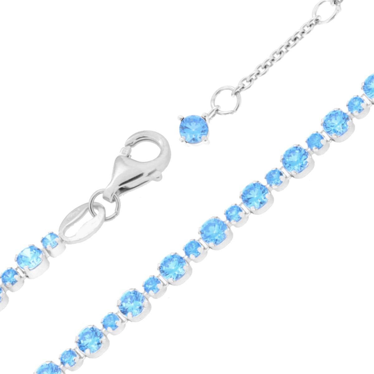 Tennisarmband, Länge 17+3 cm, mit Cubic Zirconia 3 mm und 2 Aquamarinen, Silber 925, rhodiniert. - MeinSchmuckShop