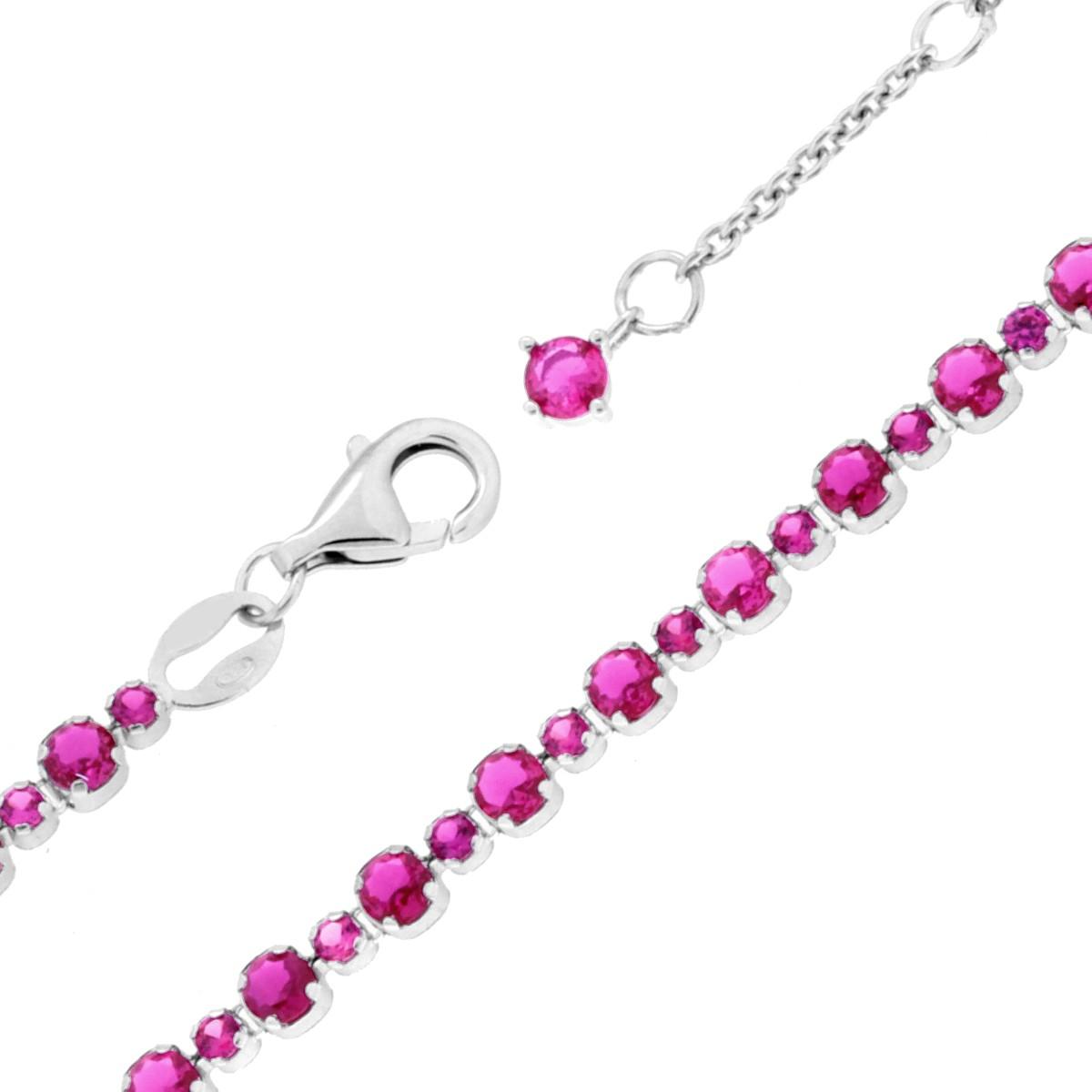 Tennisarmband 17+3 cm mit Cubic Zirconia 3 mm und 2 rubinroten Steinen, in 925er Silber rhodiniert - MeinSchmuckShop