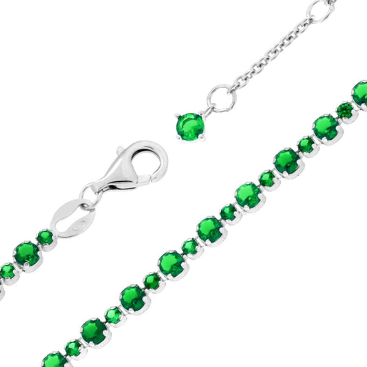 Tennis-Armband, Länge 17+3 cm, mit Cubic Zirconia 3 mm und 2 mm, Smaragdgrün, in 925er Silber, rhodiniert galvanisch - MeinSchmuckShop