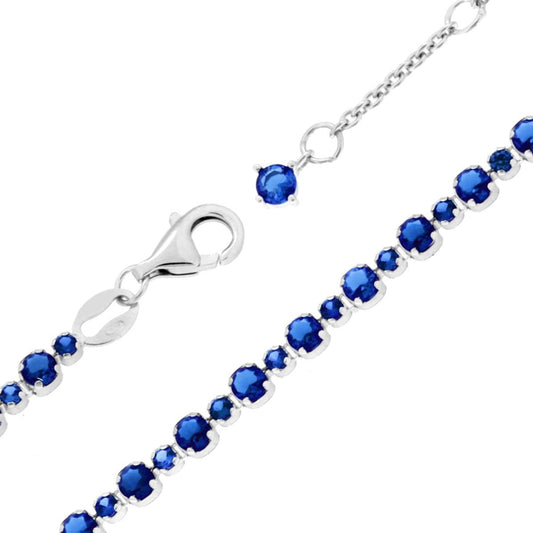 Tennisarmband 17+3 cm mit Cubic Zirconia 3 mm und 2 blauen Saphiren aus Silber 925 rhodiniert - MeinSchmuckShop