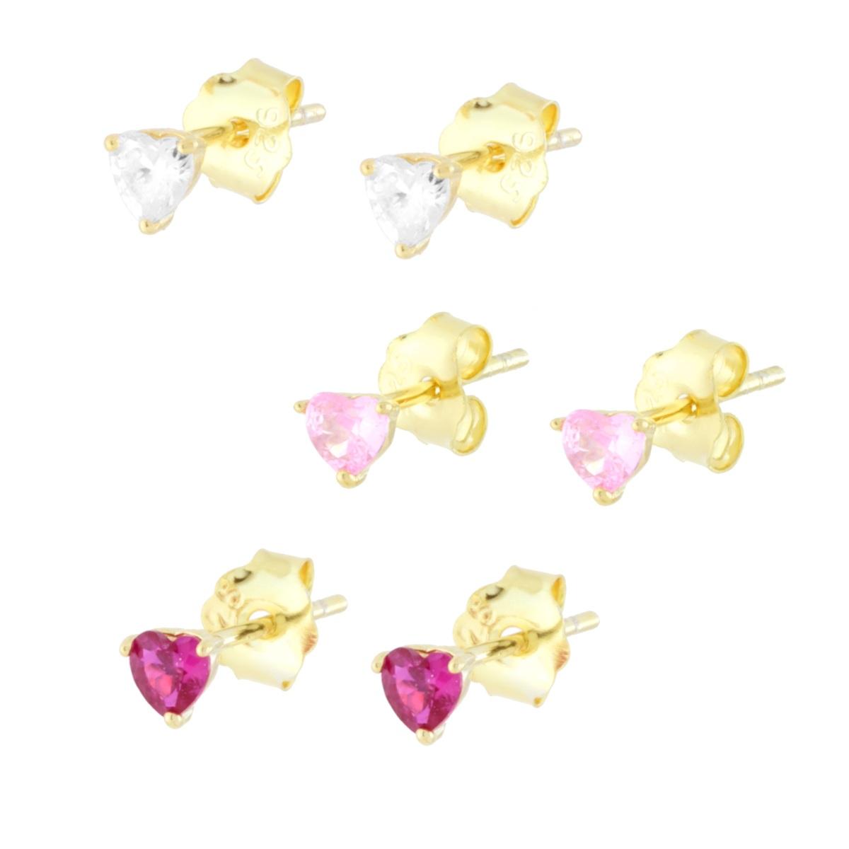 Set Ohrringe Herz-Combo mit multicolor Cubic Zirconia in 925er Silber, vergoldet - MeinSchmuckShop