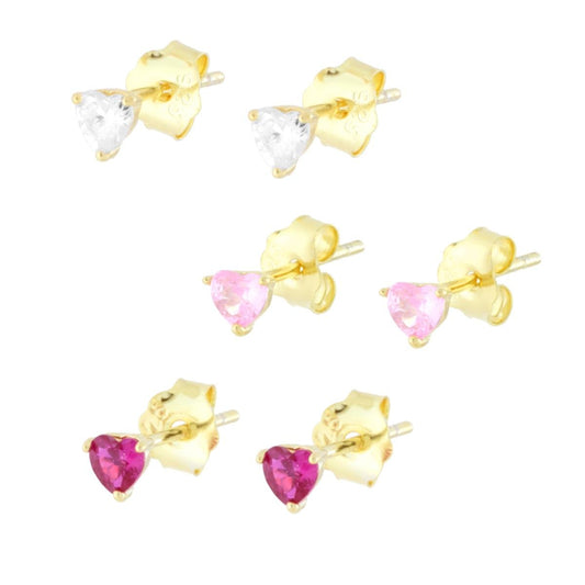 Set Ohrringe Herz-Combo mit multicolor Cubic Zirconia in 925er Silber, vergoldet - MeinSchmuckShop
