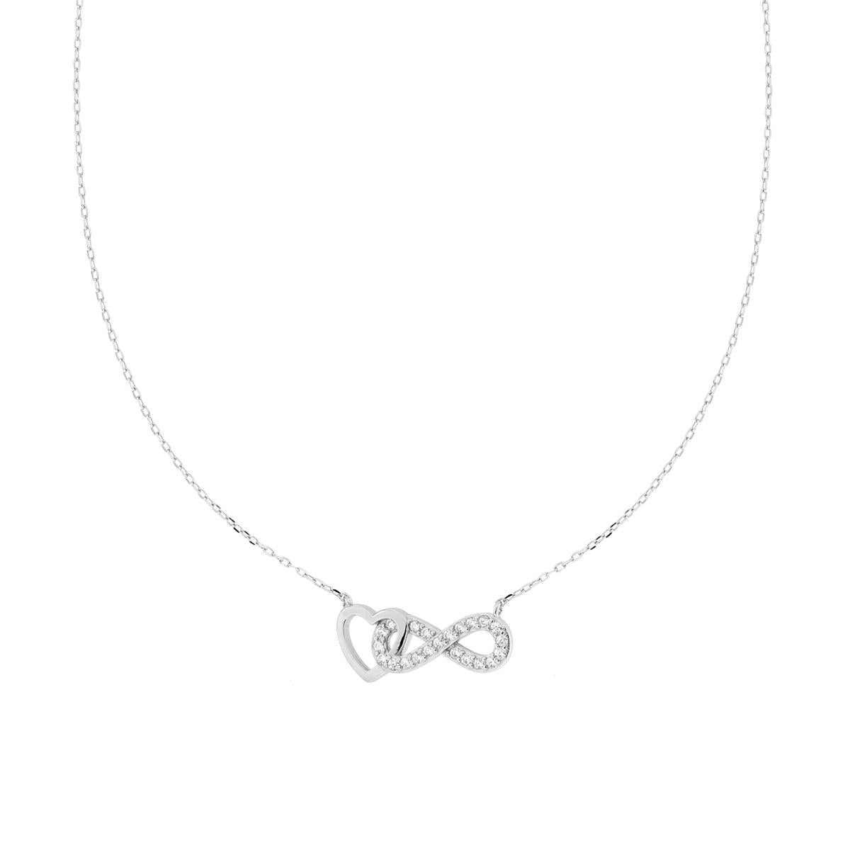Kette aus Forzatina-Gliedern, diamantierte, mit Infinity-Herz und weißen Cubic Zirconia, aus 925er Silber rhodiniert - MeinSchmuckShop