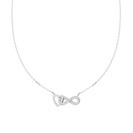Kette aus Forzatina-Gliedern, diamantierte, mit Infinity-Herz und weißen Cubic Zirconia, aus 925er Silber rhodiniert - MeinSchmuckShop