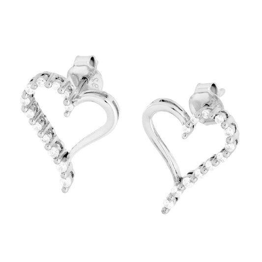 Herz-Ohrringe mit weißen Cubic Zirconia in 925er Silber, rhodiniert. - MeinSchmuckShop