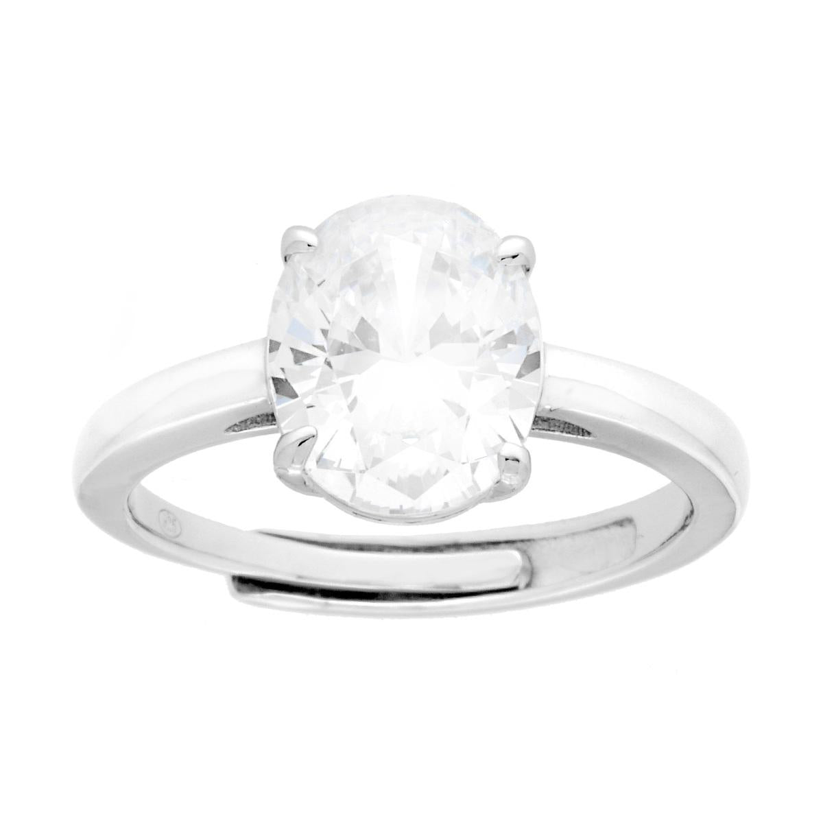 Solitärring Oval Cubic-Zirkonia Weiß mm 10 x 8 Silber 925 Rhodiumbeschichtet - MeinSchmuckShop