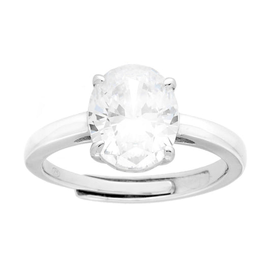 Solitärring Oval Cubic-Zirkonia Weiß mm 10 x 8 Silber 925 Rhodiumbeschichtet - MeinSchmuckShop