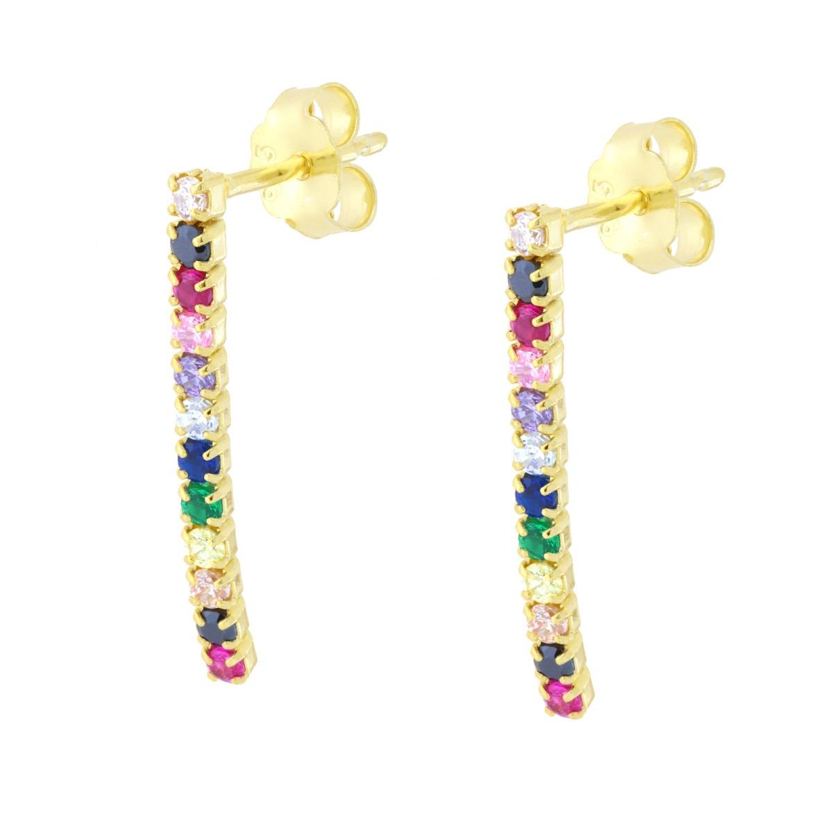 Tennis-Ohrstecker mit multicolor Cubic-Zirconia aus 925er Silber, vergoldet - MeinSchmuckShop