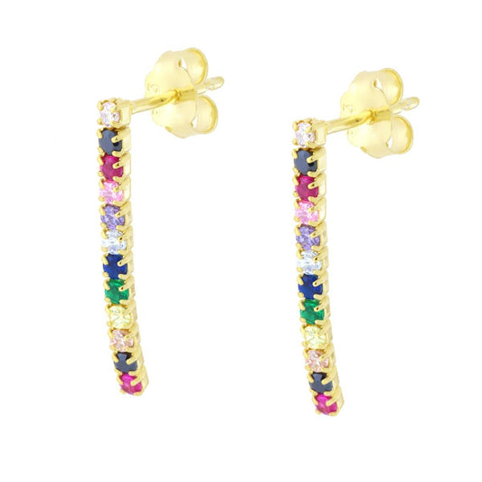 Tennis-Ohrstecker mit multicolor Cubic-Zirconia aus 925er Silber, vergoldet - MeinSchmuckShop