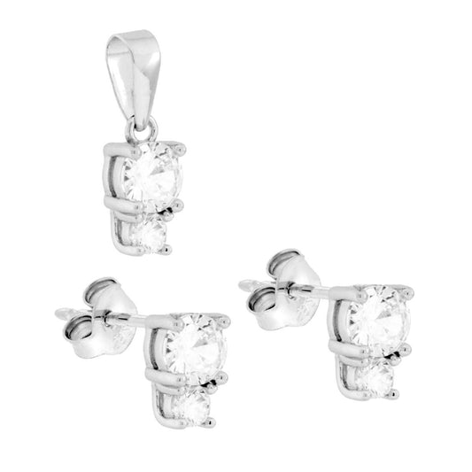 Schmuckset Ohrringe und Anhänger mit Punto-Luce aus weißen Cubic Zirconia in 925er Silber rhodiniert - MeinSchmuckShop
