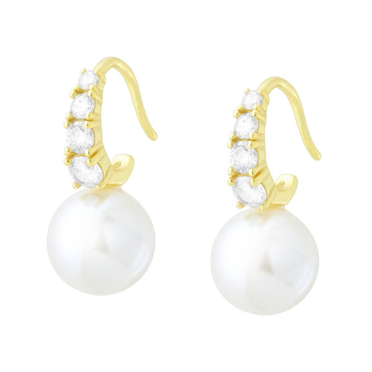 Ohrringe mit Fischhaken, mit weißer Perle und weißen Cubic Zirconia, aus 925er Silber, galvanisch vergoldet - MeinSchmuckShop