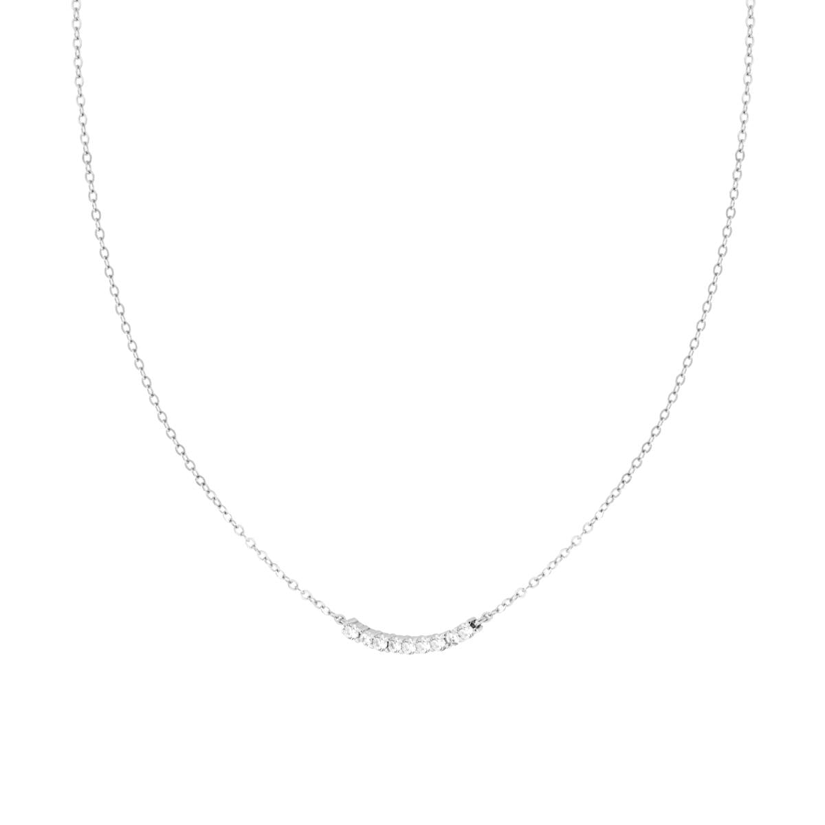 Halskette mit Forzatina-Kette, diamantiert, mit Tennis-Bar und weißen Cubic-Zirkonien, Silber 925 rhodiniert galvanisch. - MeinSchmuckShop