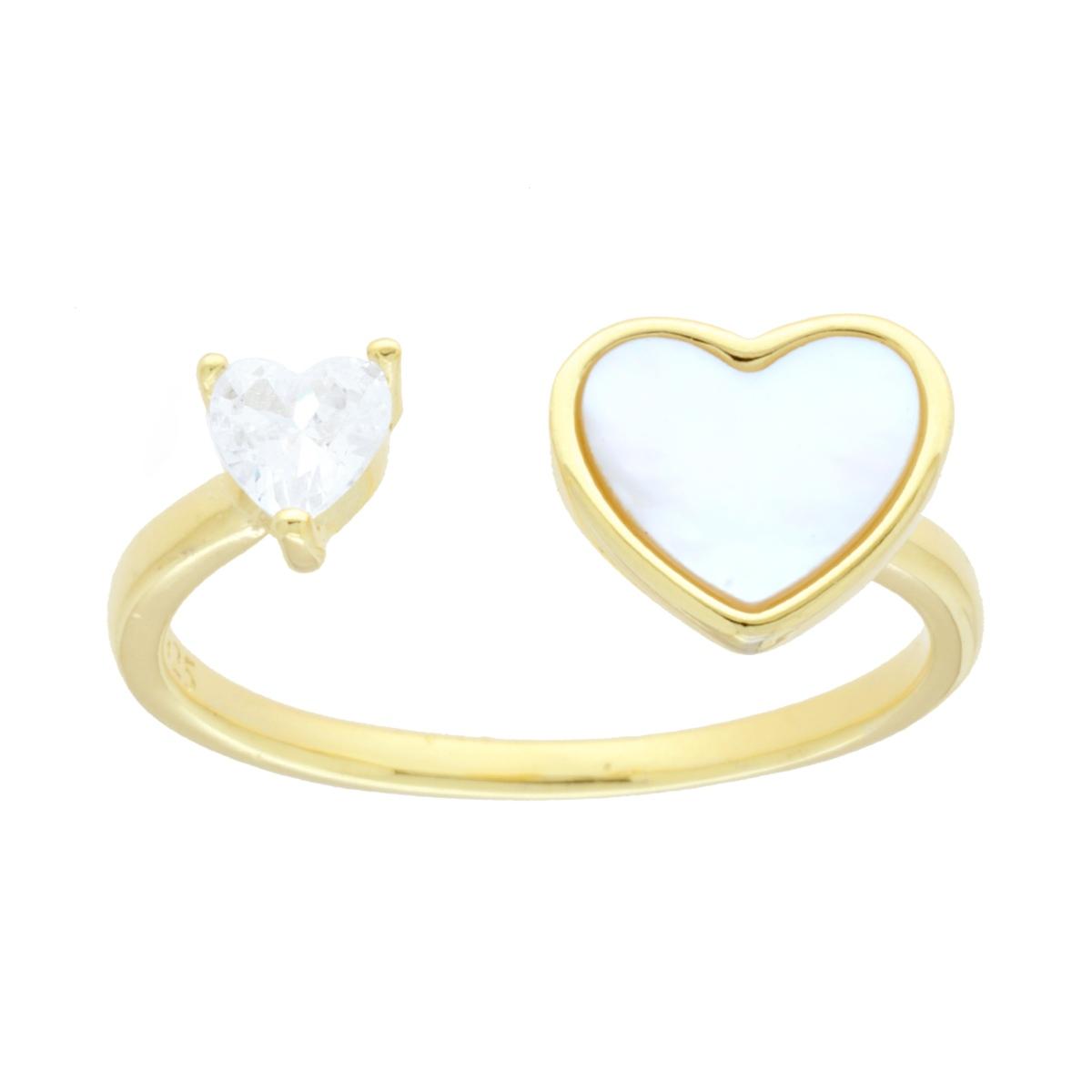 Ring mit Herzen, weißem Cubic Zirconia und Perlmutt aus 925er Silber, vergoldet - MeinSchmuckShop
