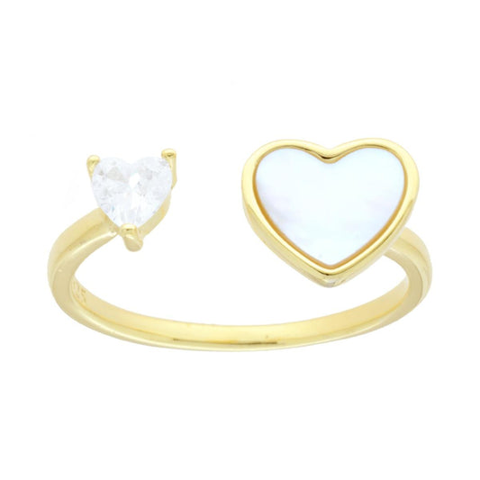 Ring mit Herzen, weißem Cubic Zirconia und Perlmutt aus 925er Silber, vergoldet - MeinSchmuckShop