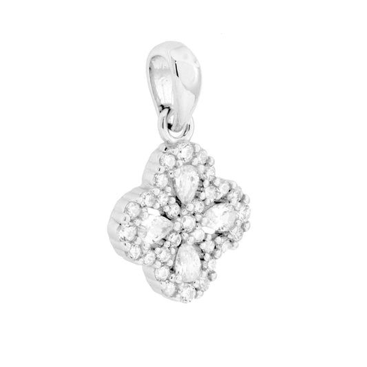 Anhänger Vierblättriges Kleeblatt mit weißen Cubic Zirconia, Silber 925, rhodiniert - MeinSchmuckShop