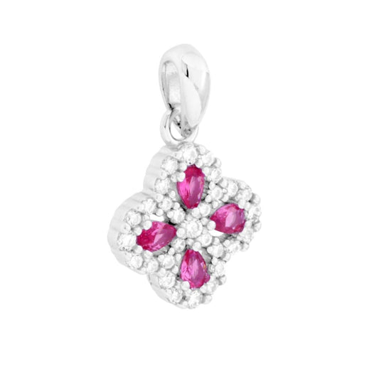 Vierblättriger Anhänger mit rubinroten und weißen Cubic-Zirkonien in Silber 925 rhodiniert - MeinSchmuckShop