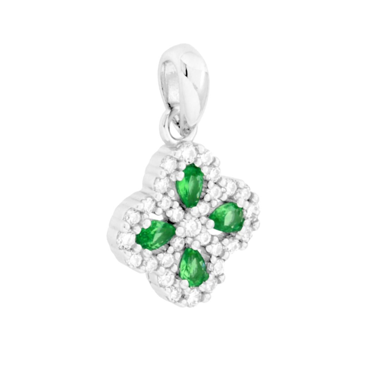 Anhänger Vierblättriges Kleeblatt mit grünem Smaragd-Cubic Zirconia und rhodiniertem 925er Silber - MeinSchmuckShop
