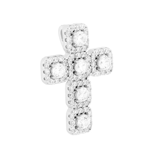 Kreuzanhänger mit weißen Cubic-Zirconia, in 925er Silber rhodiniert - MeinSchmuckShop