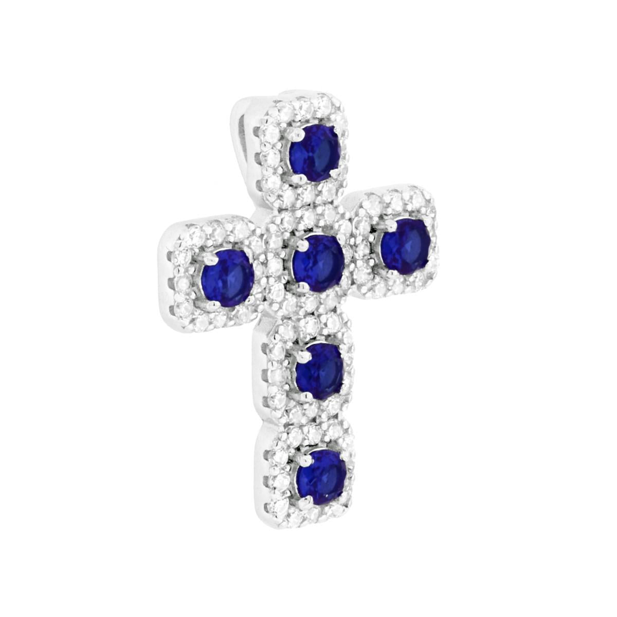 Kreuzanhänger mit Cubic Zirconia in Blau, Saphir und Weiß, Silber 925 galvanisch Rhodium - MeinSchmuckShop
