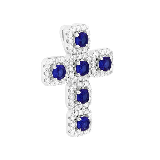 Kreuzanhänger mit Cubic Zirconia in Blau, Saphir und Weiß, Silber 925 galvanisch Rhodium - MeinSchmuckShop