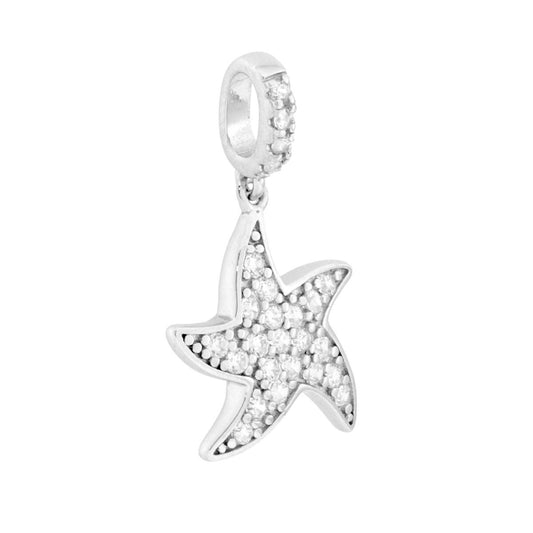 Anhänger Seestern mit weißen Cubic Zirconia in 925er Silber, galvanisch rhodiniert - MeinSchmuckShop