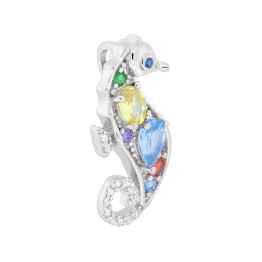 Seepferdchen-Anhänger mit mehrfarbigem Cubic-Zirkonia aus 925er Silber, rhodiniert. - MeinSchmuckShop