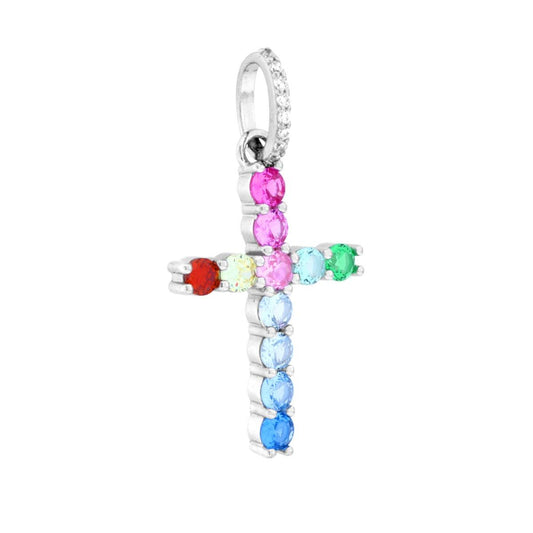 Kreuzanhänger mit mehrfarbigem Cubic Zirconia aus 925er Silber, rhodiniert - MeinSchmuckShop