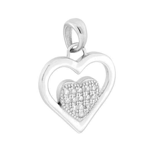 Herzanhänger mit weißen Cubic-Zirkonias in 925er Silber rhodiniert - MeinSchmuckShop